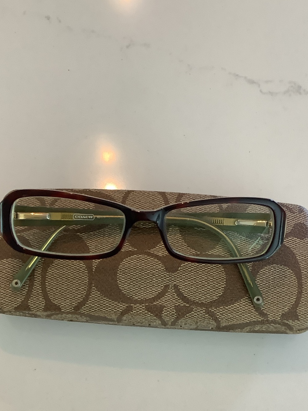 Coach “KITTY”  Rectangular Eyeglasses Brown Front with Green Temples VINTAGE